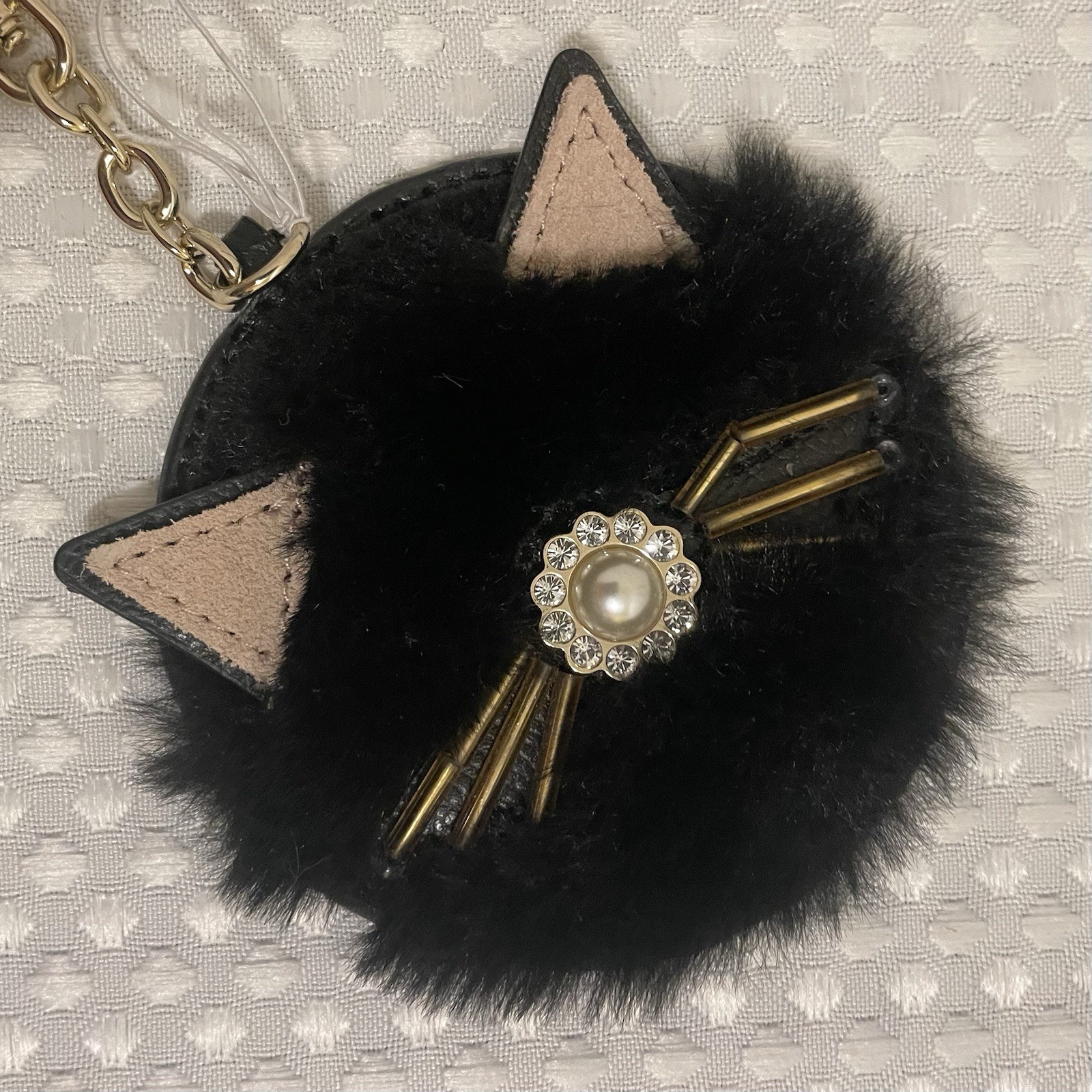 KATE SPADE Star Bright Cat Key Fob Bag Charm Black Leather Faux Fur NWT Retired thumbnail 3