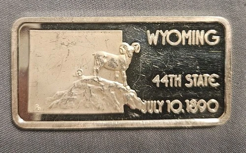 *HAMILTON MINT* 1oz .999 Silver Bullion *WYOMING* 44th State Art Bar ECC&C, Inc.