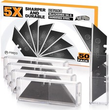 50 Pack Utility Knife Blades Blackened SK5 Steel Rust Resistant Heavy Duty