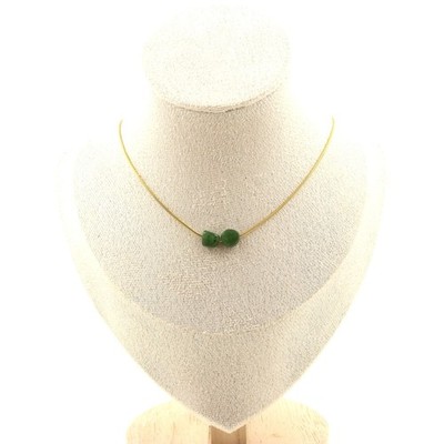 Stones And Minéraux. Necklace 2 Beads Jade Nephrite Siberian (Russia) . Chain