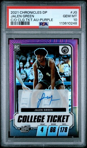 2021 PANINI DP CONTENDERS OPTIC JALEN GREEN #/25 AUTO COLLEGE TICKET PSA 10 RC