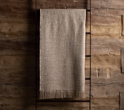 Uniquity Koons Woven Throw Blanket Made In Belgium Beige Metallic Linen 92 x58 