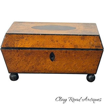 antique Birdseye maple & mahogany document collectibles box jewelry 1830 19th
