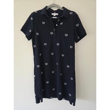 Tommy Hilfiger Black Polo Dress Slim Fit Crest Print Size M