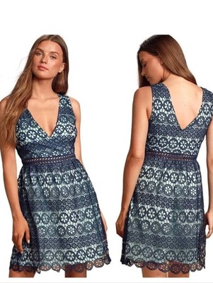 Forever My Love Navy Crochet Lace Skater Dress Nwt