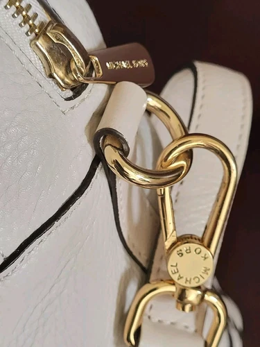 Michael Kors Gladstone Large Vanilla Leather Top Zip Logo Satchel Bagnwt!