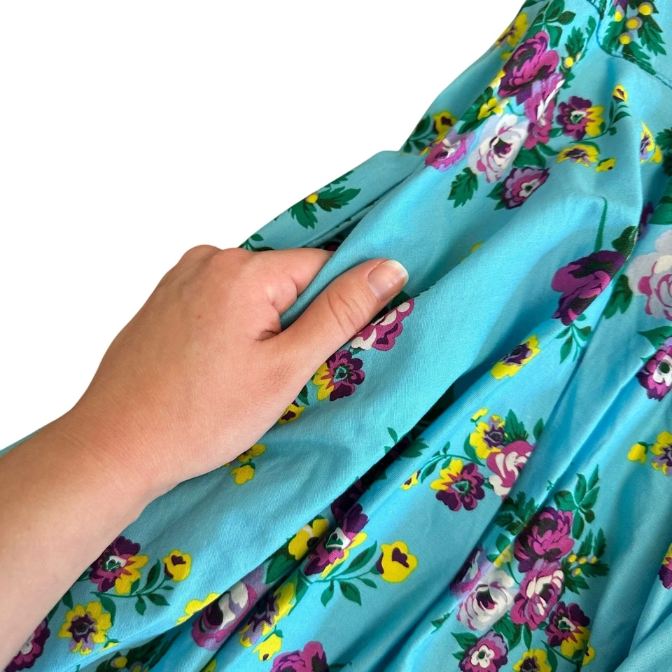 Hell Bunny Vixen Retro Halter Sundress Blue Floral Rockabilly Pin Up 50s Dress L - Image 4 of 4