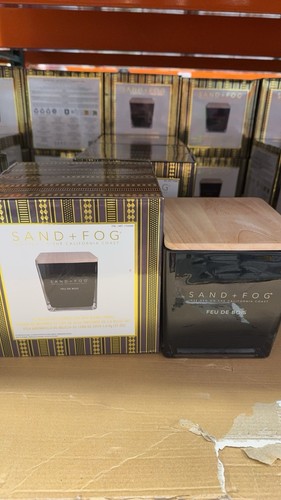 SAND + FOG 57oz Square Candle. Glass Container w/Wooden Lid (Scent: Feu De Bois) - Picture 1 of 1