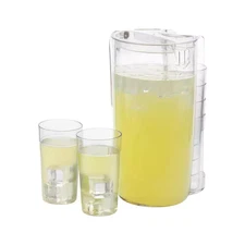 10 Oz Cup Pitcher and Cup Set, 6 Cups, Drink Pitcher with Lid, Glass Storage, Se