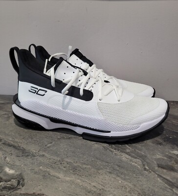Under Armour Curry 7 Team White Black Basketball Shoes Men's Size 10 3023838-108
