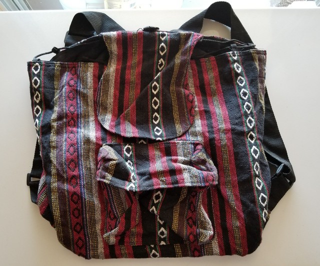 Mexican Blanket Backpack multi color unique Baja hobo Bag Stripe 14x16