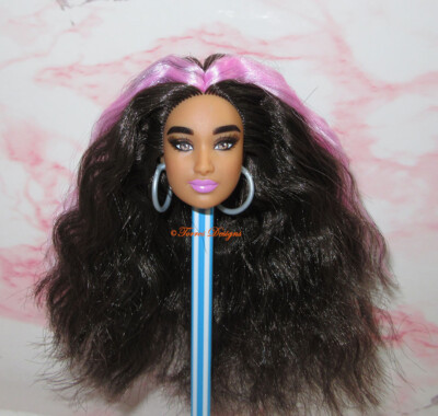 New Barbie Extra 13 Doll Head AA Black Purple Streak Hair for OOAK Repair Parts
