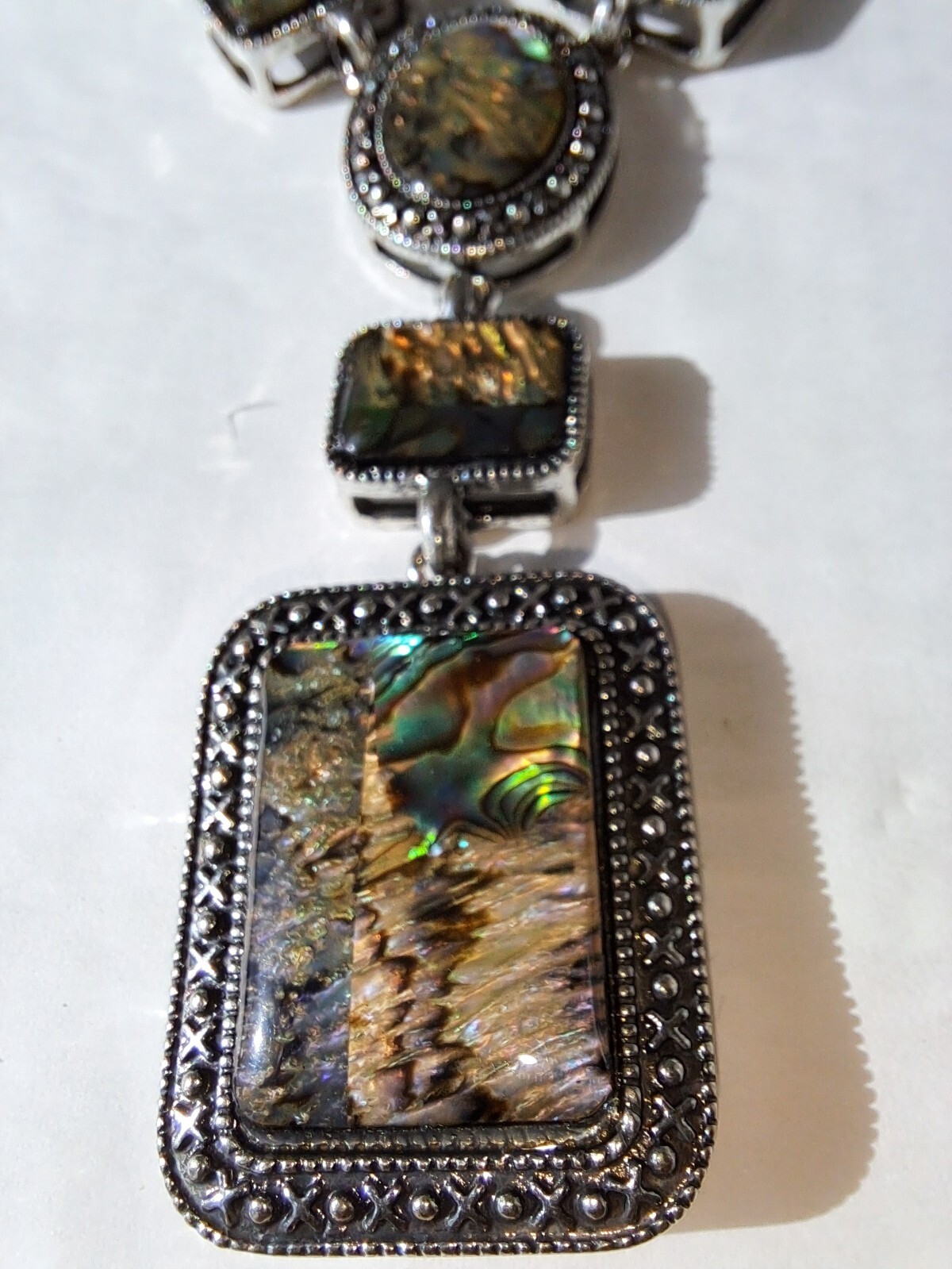 Multi Rectangle Square Abalone Pendant Silver Ton… - image 2
