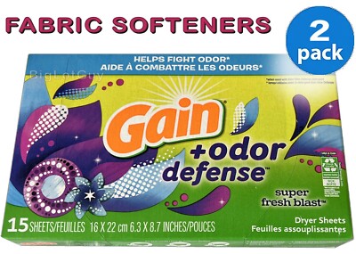 GAIN Fabric Softener Dryer Laundry Sheets Fights Odor 15 Sheets Gain USA 2-Boxes