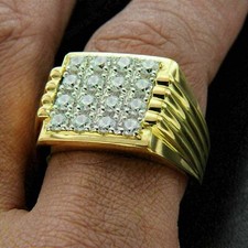 Men's Round Cut Lab-Grown Diamond Ring Engagement Cluster Ring 14kt Yellow Gold