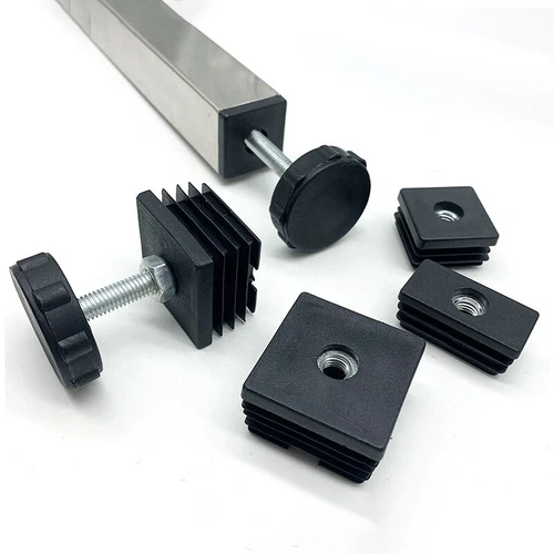 Black Adjustable Feet & Threaded Tube Insert Sets For Square Tubes Box Section - Picture 4 of 35