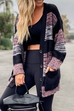 Women s Long color block sweater cardigan