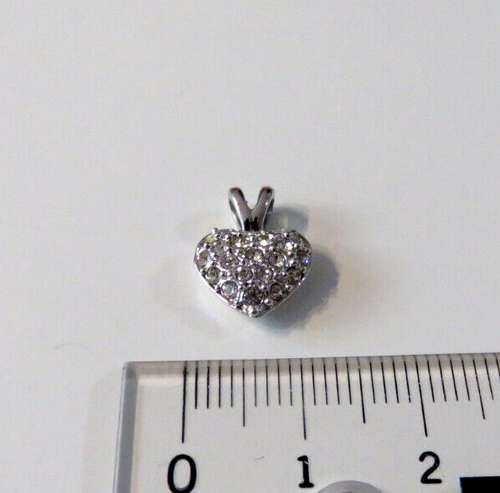 Heart Pendant Silver Coloured with Cubic Zirconia Inlays 1cm wide 2.44grams