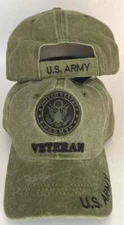 US Army Veteran Olive DISTRESSED Green Cotton Embroidered Cap Hat - Licensed X1