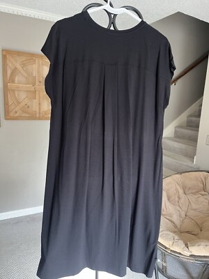 NEW Eileen Fisher Fine Jersey Cap-Sleeve Dress in Black Size M