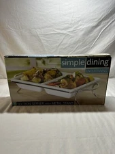 Simple Dining 2 Section Server with Metal Stand 13" White Stoneware Dish Bowl