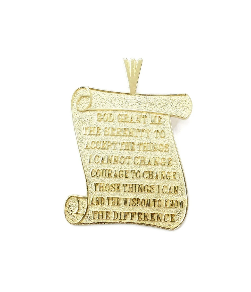 14K Yellow Gold Serenity Prayer Template Necklace Charm Pendant