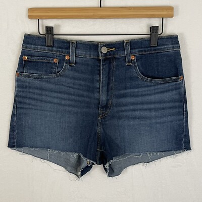 Levi Strauss High Rise Jean Shorts Women's 30 Blue Frayed Hems
