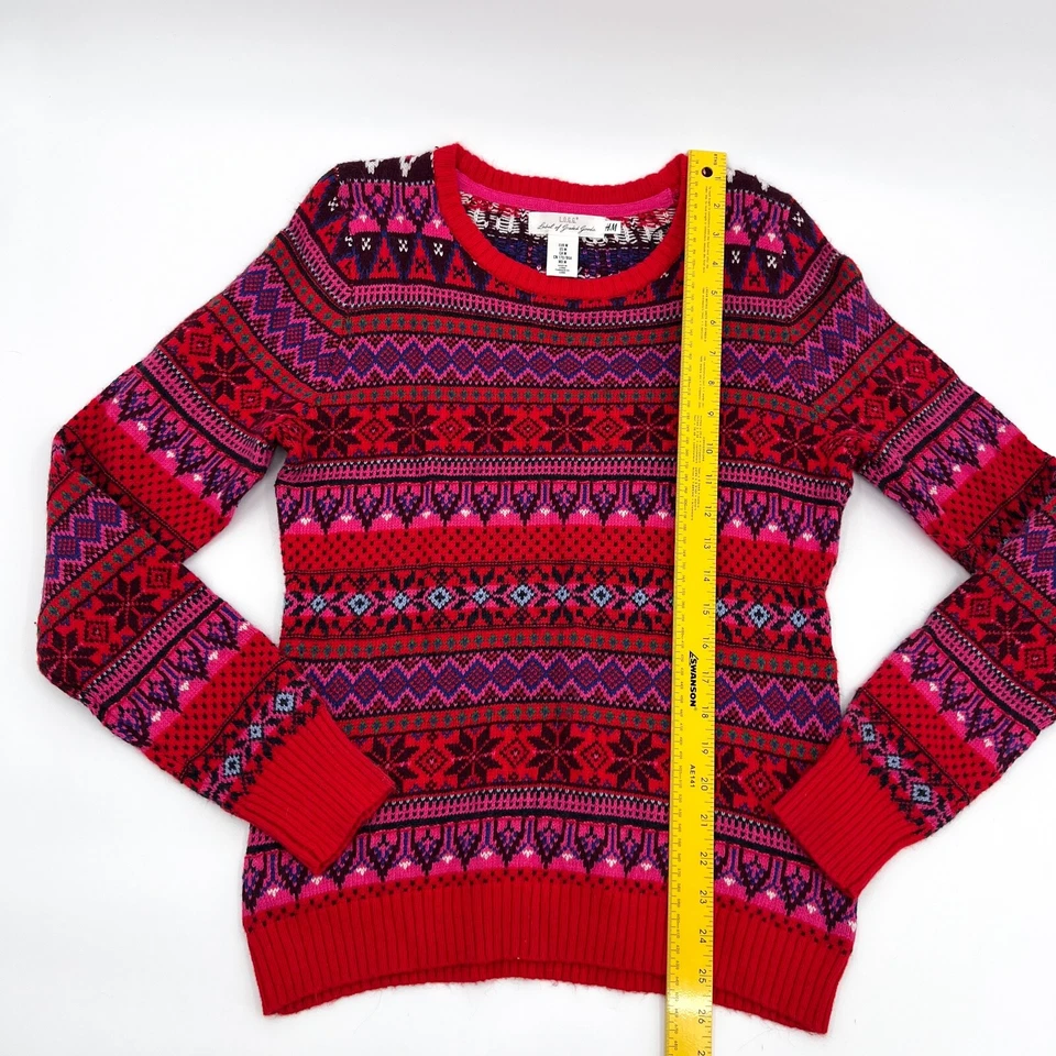 H&M Sweater Womens Medium Red Striped Pullover Christmas Snowflake Long Sleeve - Image 4 of 4