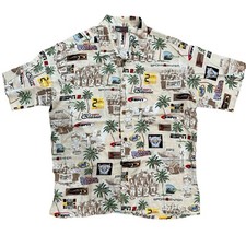 ESPN Zone Vintage 90  s Hawaiian Shirt Mens Large Print Button Down Short Sleeve
