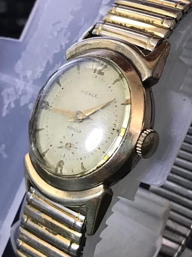 PIERCE 30mm Rare 10K Roll gold plated 17Jewel Windup Men's