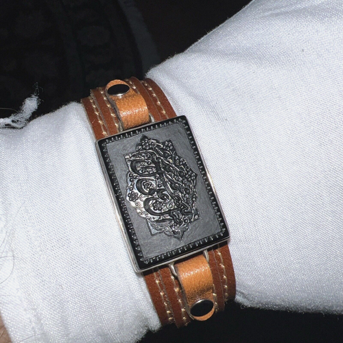 Pulsera CUERO MARRÓN Hombre/Mujer Pulsera GRABADA AQEEQ MARCO PLATEADO - Imagen 3 de 24