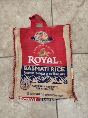 Royal Basmati Rice Burlap Bag Tote W/Zipper and Handles Empty 20 Lb BAG ONLY