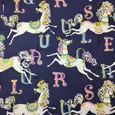 Horses Artistic Letter Toss  Sewing Quilting Cotton Animal New FQ Blue 