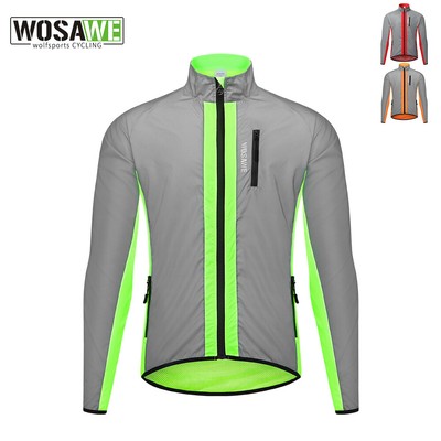 WOSAWE Men Full Reflective Cycling Jacket Running Windproof High Visibility Coat