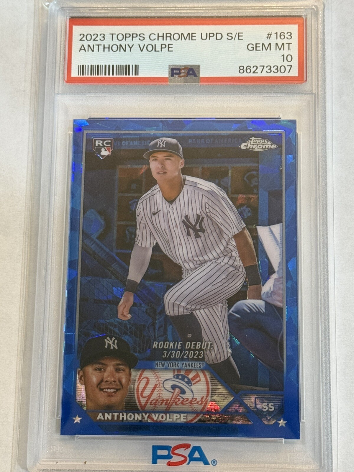 2023 Topps Chrome Update Sapphire Anthony Volpe RC PSA 10 USCS163