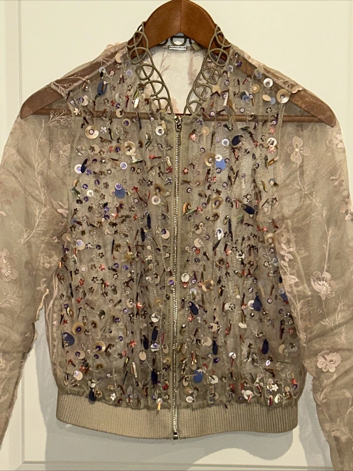 Chaqueta de Noche Elie Tahari Seda Poliéster Rosa Lentejuelas Talla XS Cremallera Completa Foto 3 de 4