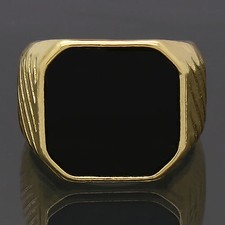 Mens 14k Gold Plated Hip Hop Style Black Top Pinky Ring