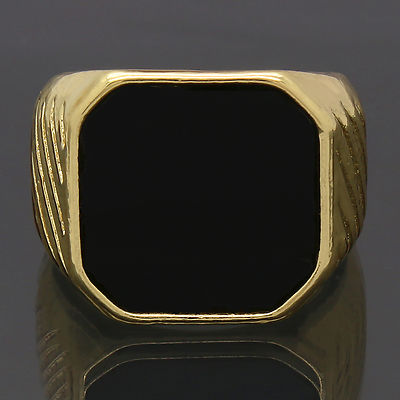 #ad #ad Mens 14k Gold Plated Hip Hop Style Black Top Pinky Ring $9.99