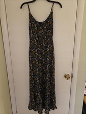 Sangria Dress Size Medium Hi-Low Maxi Dress Front Slit Buttons Blue Floral NWT