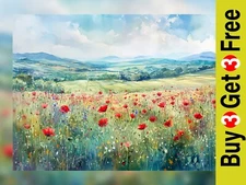 Watercolor Meadow Print 5" x 7" / 6" x 8"  Vibrant Floral Landscape Artwork