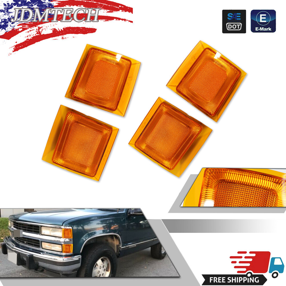 4PCS Amber Front Side Marker Corner Lights For 94-00 Chevy&G