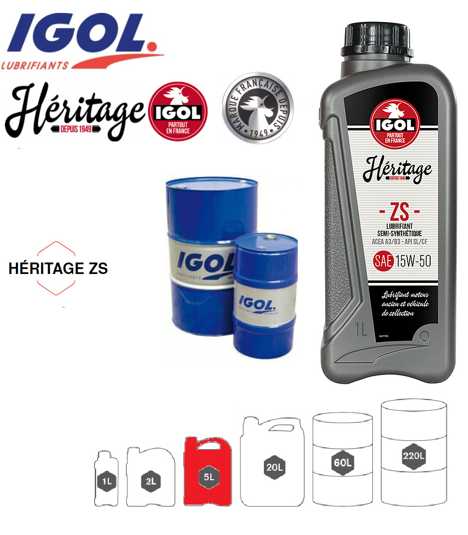 Huile de Prestige Igol Héritage ZS 15W50 Protection Ultime Véhicules Anciens 5L