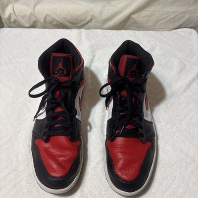 RARE  Sz 14 - Nike Air Jordan 1 AJ1 Mid Bred Toe Black Fire Red 554724-079