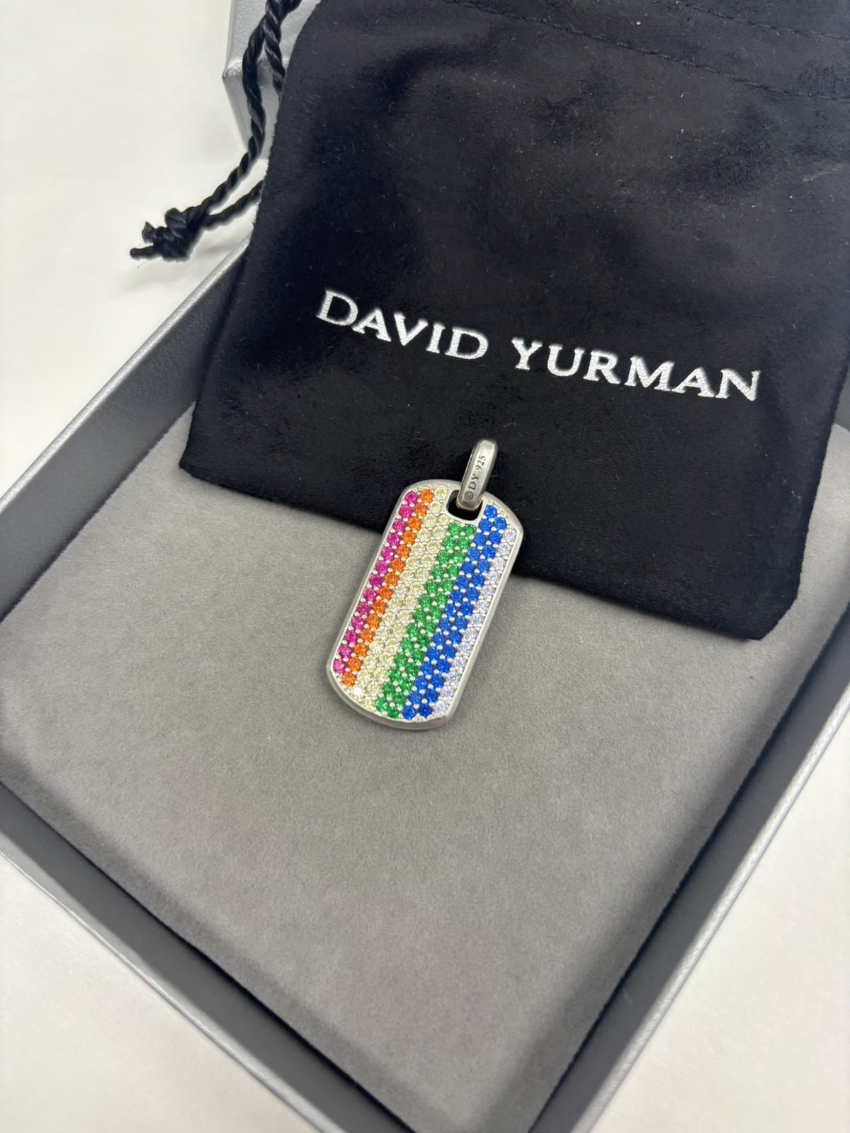 David Yurman 35mm Sterling Silver Rainbow Streamline Dog Tag Pendant