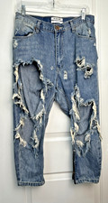 ONE TEASPOON Kingpins Harem Jeans Destroyed Cropped Distressed Handmade Size 26