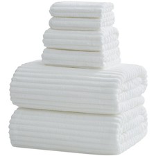 6Piece Bath Towel Set 30x60 Inches 2 Bath Sheets 2 Hand 2 Washcloths White