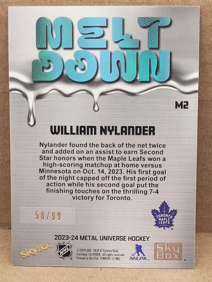 2023-24 Skybox Metal Universe William Nylander Meltdown Gold /99 #M2 - Image 2 of 2