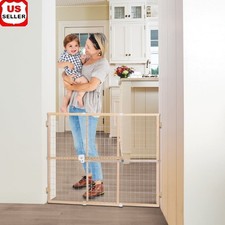 Quick-Fit Baby Safety Gate Adjustable Wire Mesh Easy Install Secure Wood Frame