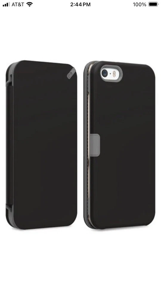 ¡NUEVO! FUNDA BILLETERA FOLIO NEGRA SOPORTE RANURA PARA TARJETA PARA iPHONE 5 5s SE (2016) NUEVA Foto 2 de 4