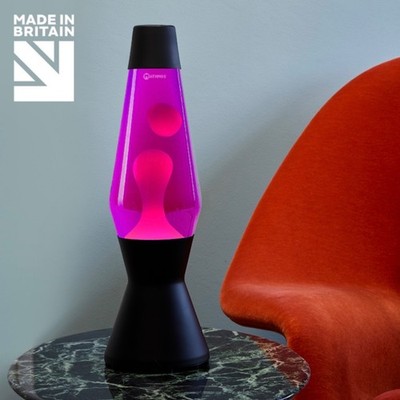 Mathmos Astro Black Base & Cap Classic Lava Lamp With PINK wax In PINK liquid